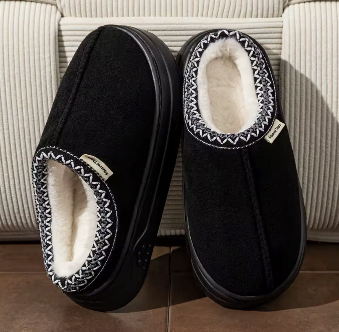 Braided-Collar Platform Slippers
