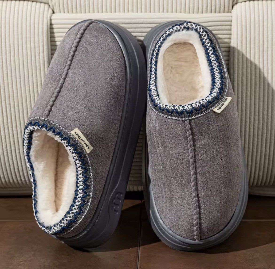 Braided-Collar Platform Slippers