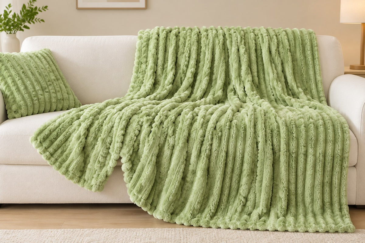 Faux-Fur Striped Throw Blanket