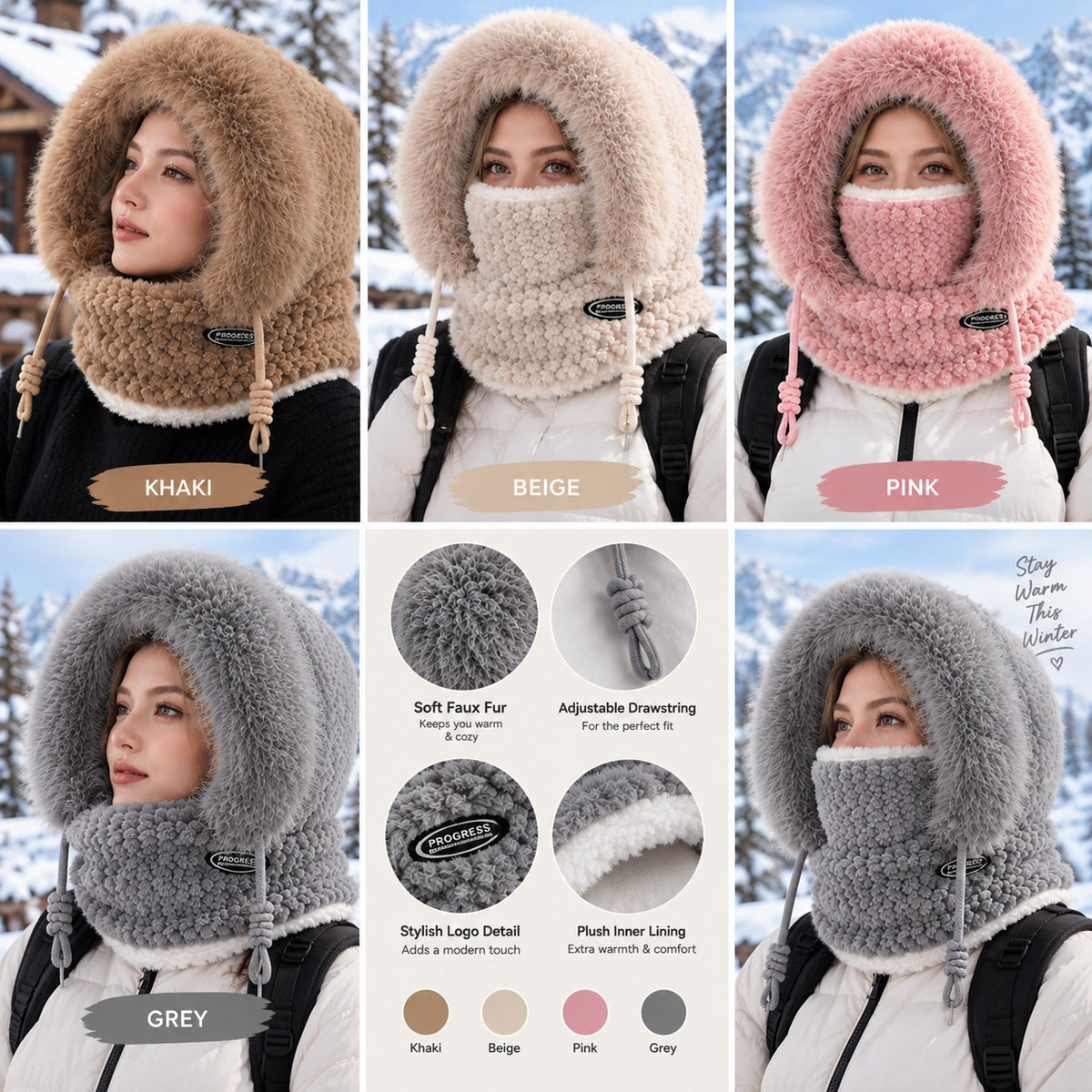 Plush Faux-Fur Hood with Scarf